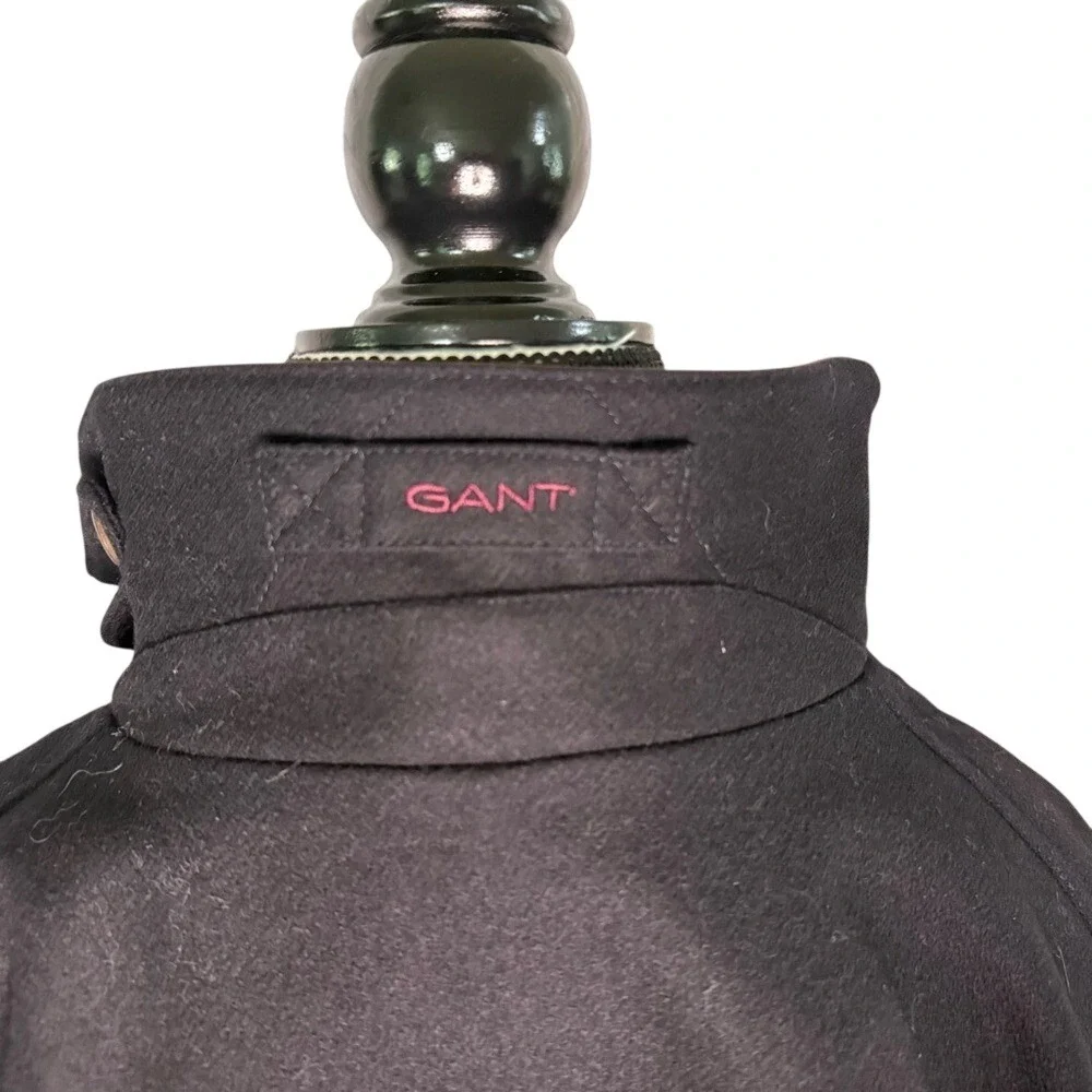 Gant Black Gray Wool Bomber Jacket Coat Leather Collar‎ XL Preppy Classic